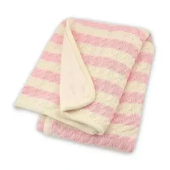 Shop All|Just Born - Stripe Cable Knit Blanket, Soft Pink/White - cutbabycare.com | baby boutique & care hub