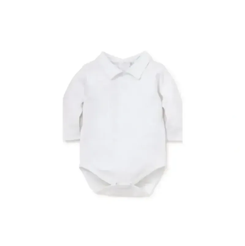 Shop All|Kissy Kissy - Baby Long Sleeve Bodysuit With Collar, White - cutbabycare.com | baby boutique & care hub