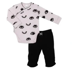 Shop All|Kushies - Mini Long Sleeve Wrap Baby Bodysuit & Pant Set Black and White - cutbabycare.com | baby boutique & care hub