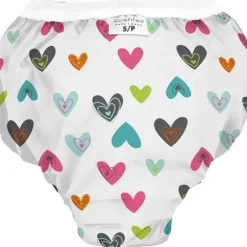 Bath Potty|Kushies Taffeta Waterproof Training Pant, White Doodle Hearts - cutbabycare.com | baby boutique & care hub