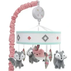 Shop All|Lambs & Ivy - Little Spirit Coral/Mint Southwest Fox & Owl Musical Baby Crib Mobile - cutbabycare.com | baby boutique & care hub