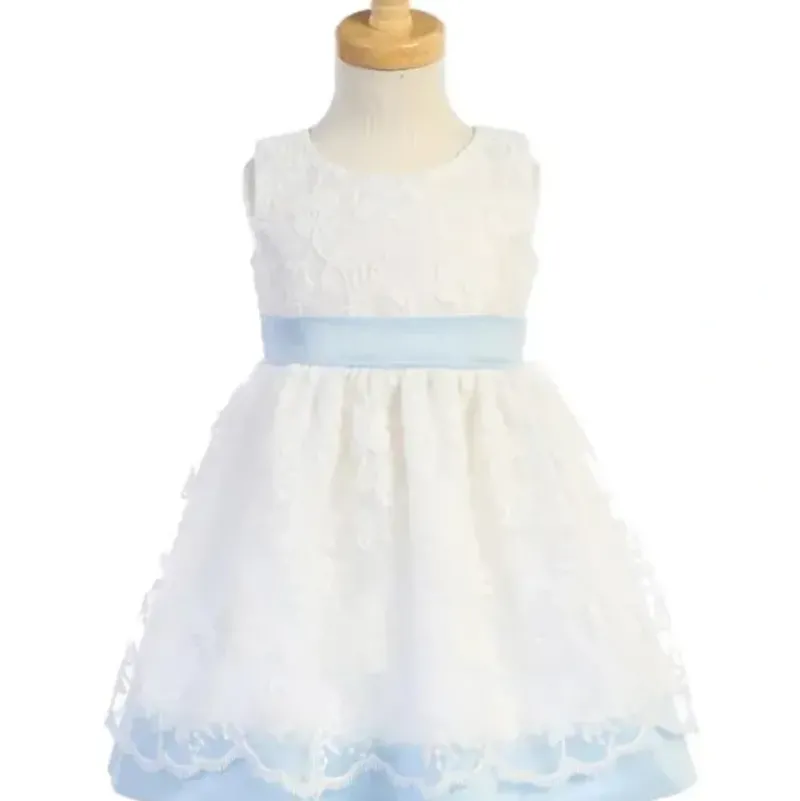 Shop All|Lito - Baby Girl Embroidered Mesh With Poly Silk Trims, Blue/White - cutbabycare.com | baby boutique & care hub
