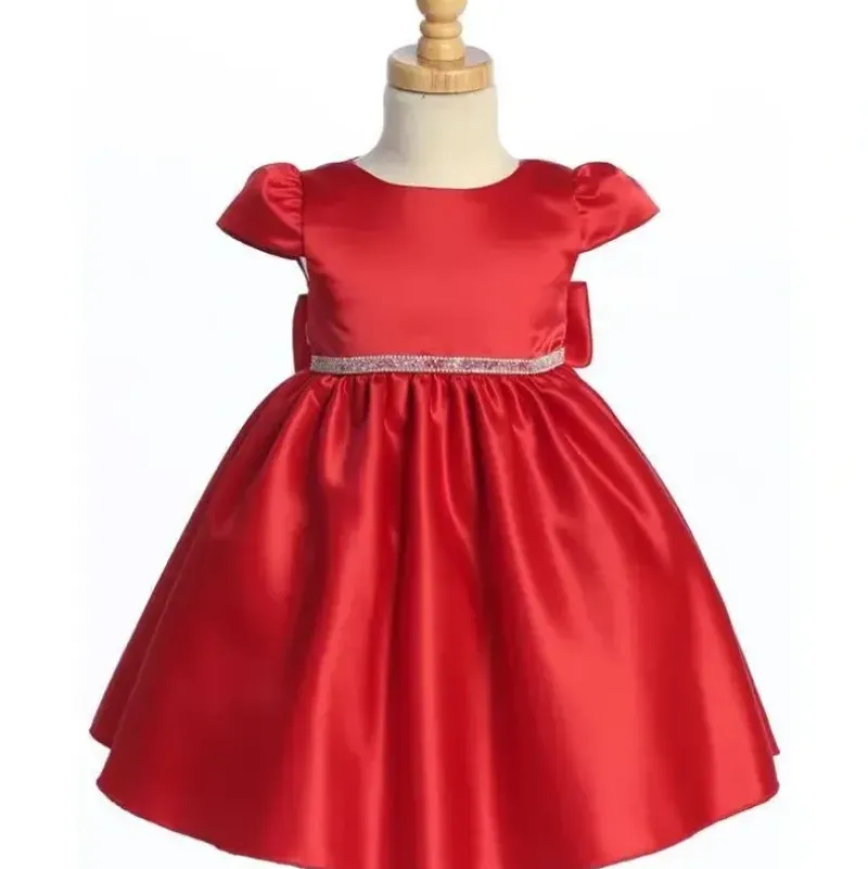 Shop All|Lito - Baby Girl Satin dress with Beads & Rhinestone Trim, Christmas Red, 12-18M - cutbabycare.com | baby boutique & care hub