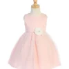 Shop All|Lito - Baby Girl Striped Tulle Dress With Rhinestone Trim & Flower At Waist, Light Pink - cutbabycare.com | baby boutique & care hub