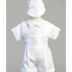 Shop All|Lito - Suspendered Shantung Shorts With Embroidered Cross Maverick, White - cutbabycare.com | baby boutique & care hub