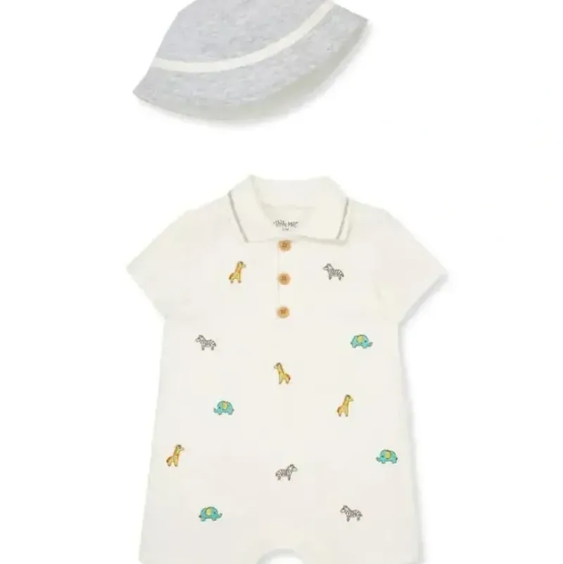 Shop All|Little Me - Baby Boy Safari Knit Romper & Bucket Hat - cutbabycare.com | baby boutique & care hub