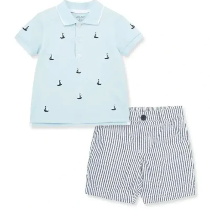 Shop All|Little Me - Baby Boy Sail Boat Polo Short Set - cutbabycare.com | baby boutique & care hub