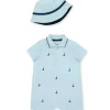 Shop All|Little Me - Baby Boy Sailboat Knit Romper & Bucket Hat - cutbabycare.com | baby boutique & care hub