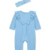 Shop All|Little Me - Baby Girl Blue Pointelle Knit Jumpsuit & Headband - cutbabycare.com | baby boutique & care hub