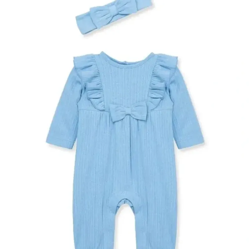 Shop All|Little Me - Baby Girl Blue Pointelle Knit Jumpsuit & Headband - cutbabycare.com | baby boutique & care hub