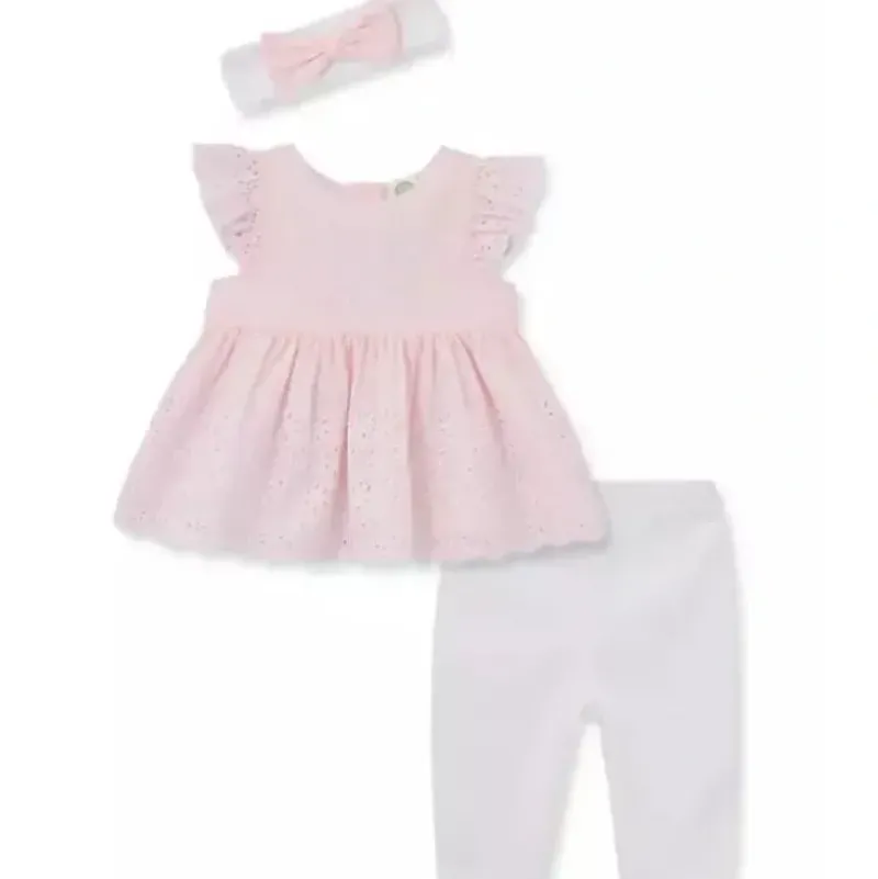Shop All|Little Me - Baby Girl Daisy Eyelet Set, White/Pink - cutbabycare.com | baby boutique & care hub