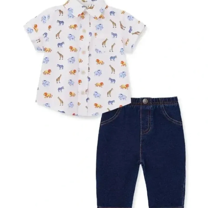 Shop All|Little Me - Baby Girl Safari Woven Pant Set, Blue - cutbabycare.com | baby boutique & care hub