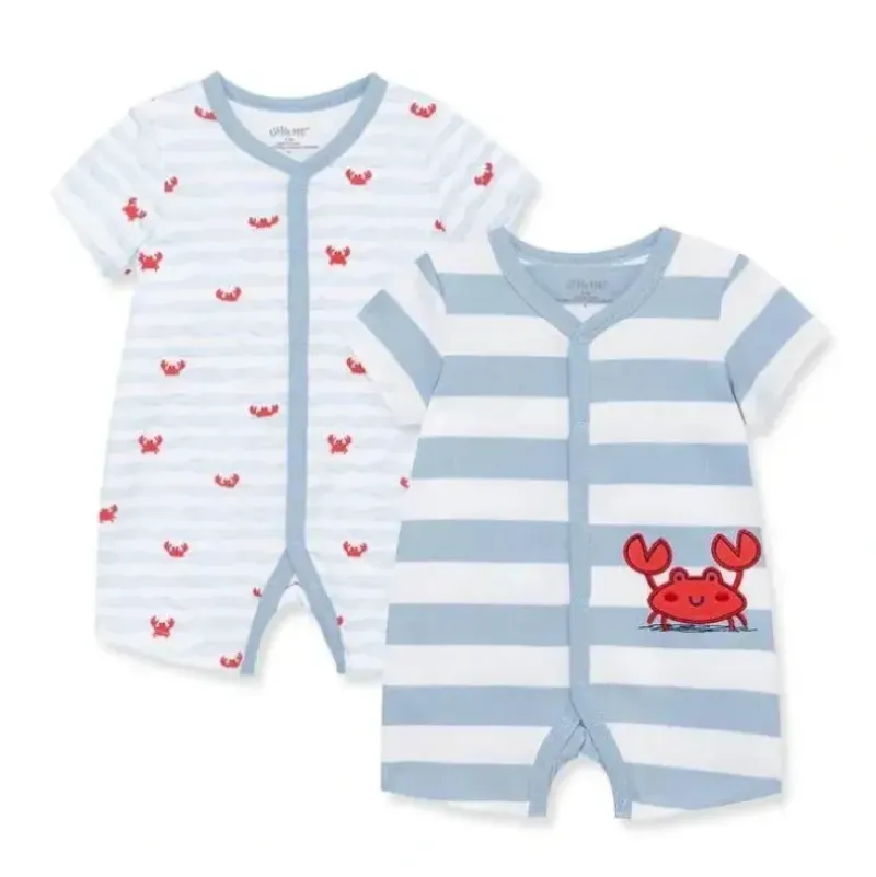 Shop All|Little Me - 2Pk Baby Boy Crab Cotton Rompers - cutbabycare.com | baby boutique & care hub