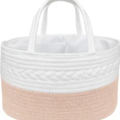 Shop All|Living Textiles 100% Cotton Rope Nappy Caddy - Blush/White - cutbabycare.com | baby boutique & care hub