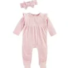 Shop All|Mud Pie - Baby Girl Pink Velour Sleeper & Headband Set - cutbabycare.com | baby boutique & care hub