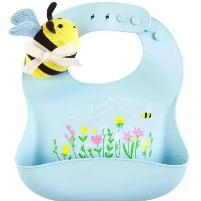 Shop All|Mud Pie - Blue Girl Silicone Bib Bee Rattle Set - cutbabycare.com | baby boutique & care hub