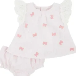 Shop All|Mud Pie - Embroidered Pink Bow Pinafore Set - cutbabycare.com | baby boutique & care hub