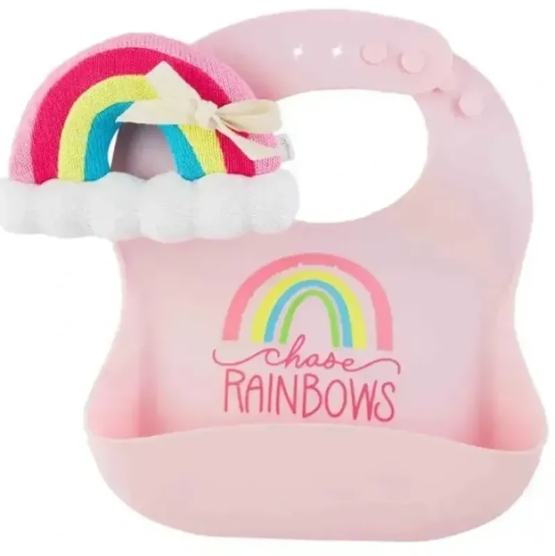 Shop All|Mud Pie - Pink Rainbow Bib and Rattle Set - cutbabycare.com | baby boutique & care hub