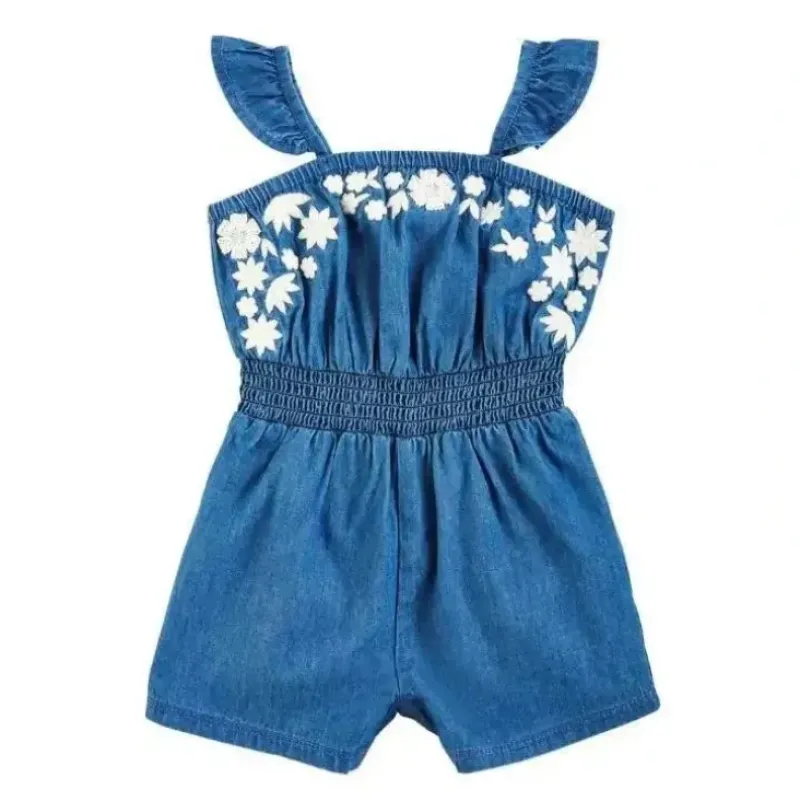Shop All|Mud Pie - Toddler Embroidered Denim Romper - cutbabycare.com | baby boutique & care hub