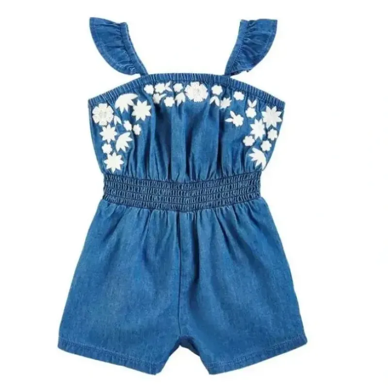 Shop All|Mud Pie - Toddler Girl Embroidered Denim Romper, 2T - cutbabycare.com | baby boutique & care hub