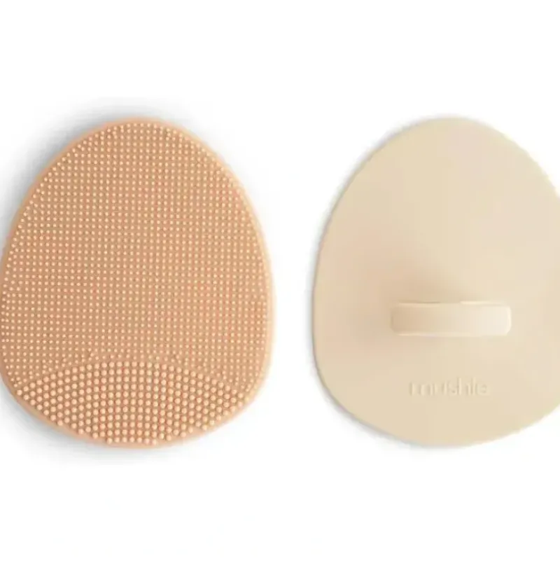 Bath Potty|Mushie - Baby Bath Cradle Cap Brush, Soft Silicone Bristles, 2-Pack, Blush/Shifting Sand - cutbabycare.com | baby boutique & care hub