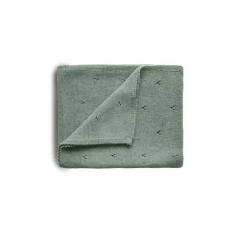 Shop All|Mushie - Knitted Pointelle Baby Blanket - Sage Melange - cutbabycare.com | baby boutique & care hub