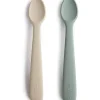 Shop All|Mushie - 2Pk Silicone Feeding Spoons, Cambridge Blue/Shifting Sand - cutbabycare.com | baby boutique & care hub