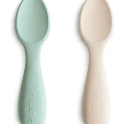 Shop All|Mushie - Silicone Toddler Starter Spoons, 2 Pack, Cambridge Blue/Shifting Sand - cutbabycare.com | baby boutique & care hub
