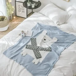 New Kids Children Cotton Knitted Blanket 110x130cm Bear Design Pram Blanket - cutbabycare.com | baby boutique & care hub* Best Sale