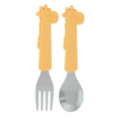 Nuby - Silicone Stainless Steel Giraffe Fork & Spoon - Yellow - cutbabycare.com | baby boutique & care hub* Hot