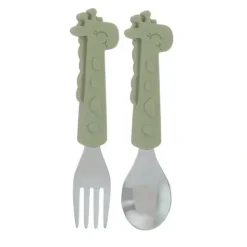Nuby - Silicone Stainless Steel Giraffe Fork & Spoon - Green - cutbabycare.com | baby boutique & care hub* Flash Sale
