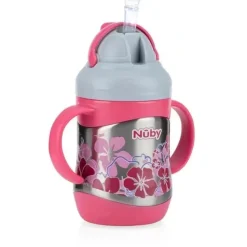 Nuby Active Sipeez No-Spill Stainless Steel 360 Degree Flip-It Click-It Cup, Assorted Colors (Blue, Pink and Green) - cutbabycare.com | baby boutique & care hub* Clearance