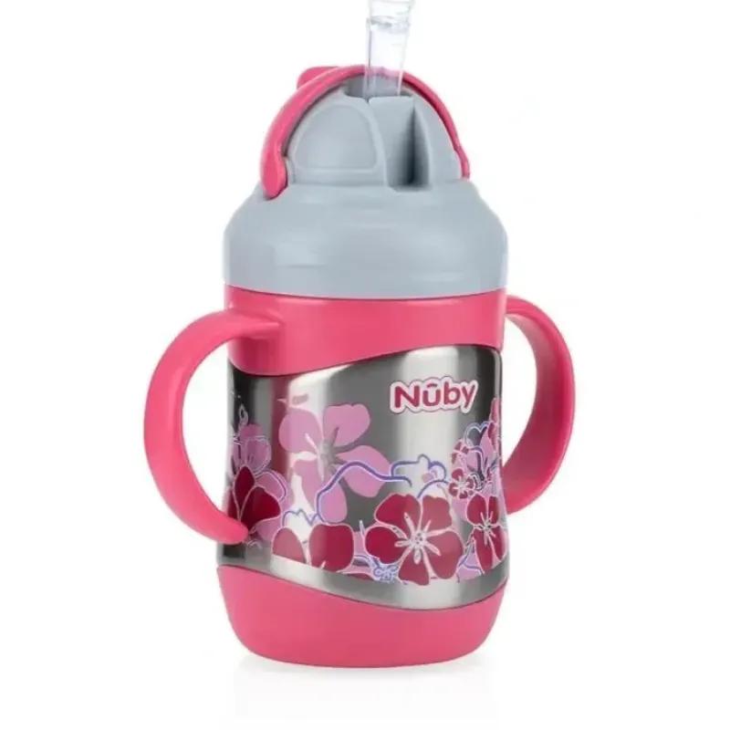 Nuby Active Sipeez No-Spill Stainless Steel 360 Degree Flip-It Click-It Cup, Assorted Colors (Blue, Pink and Green) - cutbabycare.com | baby boutique & care hub* Clearance
