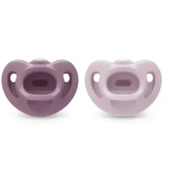 Nuk - 2Pk Girl Comfy 100% Silicone Pacifier, 0/6M, Midnight Lavender - cutbabycare.com | baby boutique & care hub* Discount