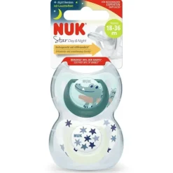 NUK Star Night Baby Dummy 18-36m, Glow-In-The-Dark, BPA-Free Silicone, 2 Pack - Assorted - cutbabycare.com | baby boutique & care hub* Sale