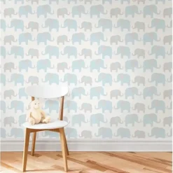 NuWallpaper Brewster Blue Elephant Parade Peel And Stick Wallpaper, Blue - cutbabycare.com | baby boutique & care hub* Cheap