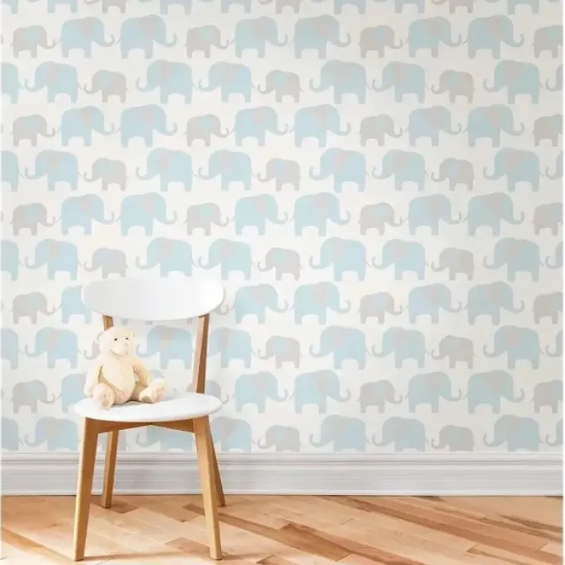 NuWallpaper Brewster Blue Elephant Parade Peel And Stick Wallpaper, Blue - cutbabycare.com | baby boutique & care hub* Cheap