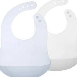 Ola Baby - Fold N Go Silicone Baby Waterproof Bib with Travel Case, 2 Pk, Blueberry/Pearl - cutbabycare.com | baby boutique & care hub* Online