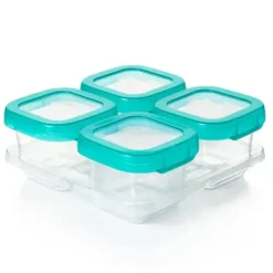 OXO Tot Baby Blocks 6oz Freezer Storage Container Set 4Pc Teal With Clear Lid And Body - cutbabycare.com | baby boutique & care hub* Sale