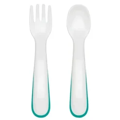 OXO Tot On-The-Go Non-slip Handles Plastic Fork & Spoon Set With Travel Case Teal - cutbabycare.com | baby boutique & care hub* Hot
