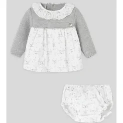 Paz Rodriguez - Baby Girl Pulgarcito Dress & Bloomer Set, Grey Pearl - cutbabycare.com | baby boutique & care hub* Online