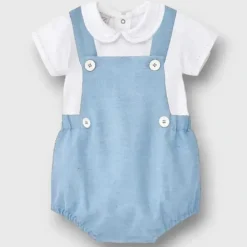 Paz Rodriguez - 2Pk Baby Set Woven Newborn Romper & T-Shit, White/Chalk Blue - cutbabycare.com | baby boutique & care hub* Cheap