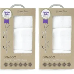 Bath Potty|6pc Bubba Blue 25cm Square Bamboo Face Washer Set Soft Baby Towel Cloth White - cutbabycare.com | baby boutique & care hub