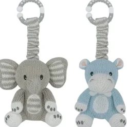 Stroller|2pc Living Textiles Baby/Newborn Cotton Knitted Stroller Toys Elephant & Hippo - cutbabycare.com | baby boutique & care hub