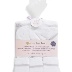 Piccolo Bambino - Hooded Towel W/ 3 Washcloths, White/Pink - cutbabycare.com | baby boutique & care hub* Online