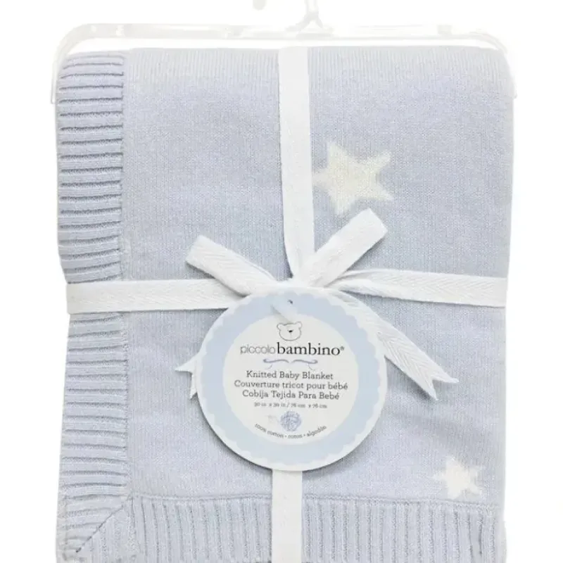 Piccolo Bambino Knitted Star Baby Blanket - Blue - cutbabycare.com | baby boutique & care hub* Clearance