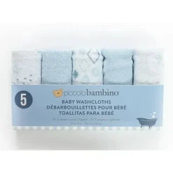 Piccolo Bambino 5pk Terry Baby Washcloth Set,Blue - cutbabycare.com | baby boutique & care hub* Best Sale
