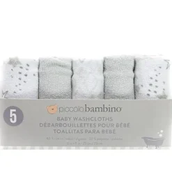 Piccolo Bambino 5pk Terry Baby Washcloth Set,Grey - cutbabycare.com | baby boutique & care hub* Outlet