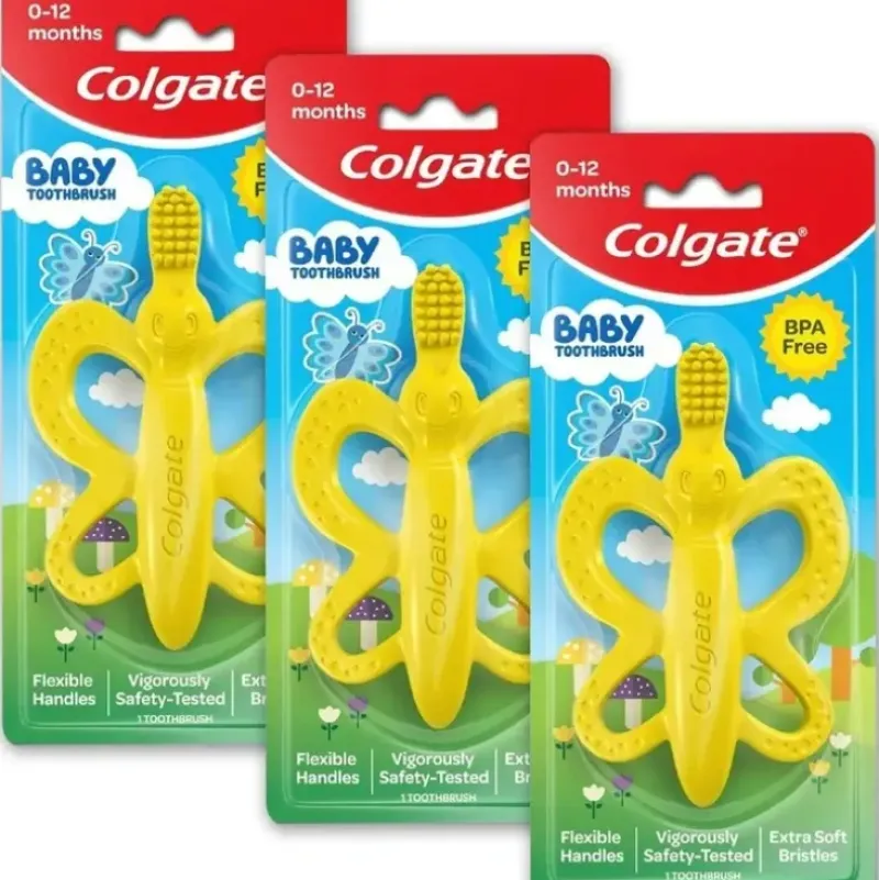 Shop All|3PK Colgate Baby Training Toothbrush Silicone Teether 0-12m Butterfly Yellow - cutbabycare.com | baby boutique & care hub
