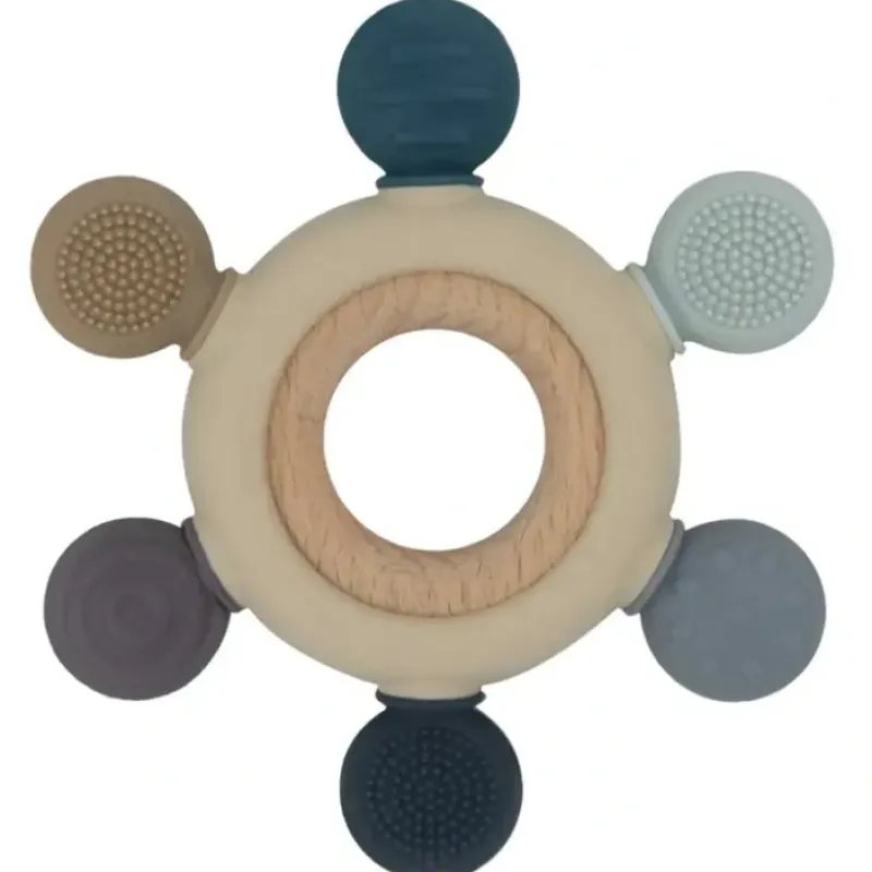 Playground Multi-Surface Baby 11cm Silicone/Wood Teething Wheel 3m+ Steel Blue - cutbabycare.com | baby boutique & care hub* Cheap
